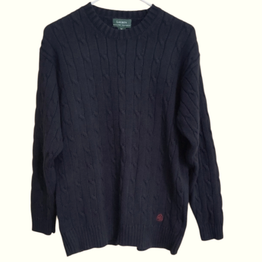 Lauren Ralph Lauren 100% Cotton Charcoal/Black Cable Knit Sweater Size M